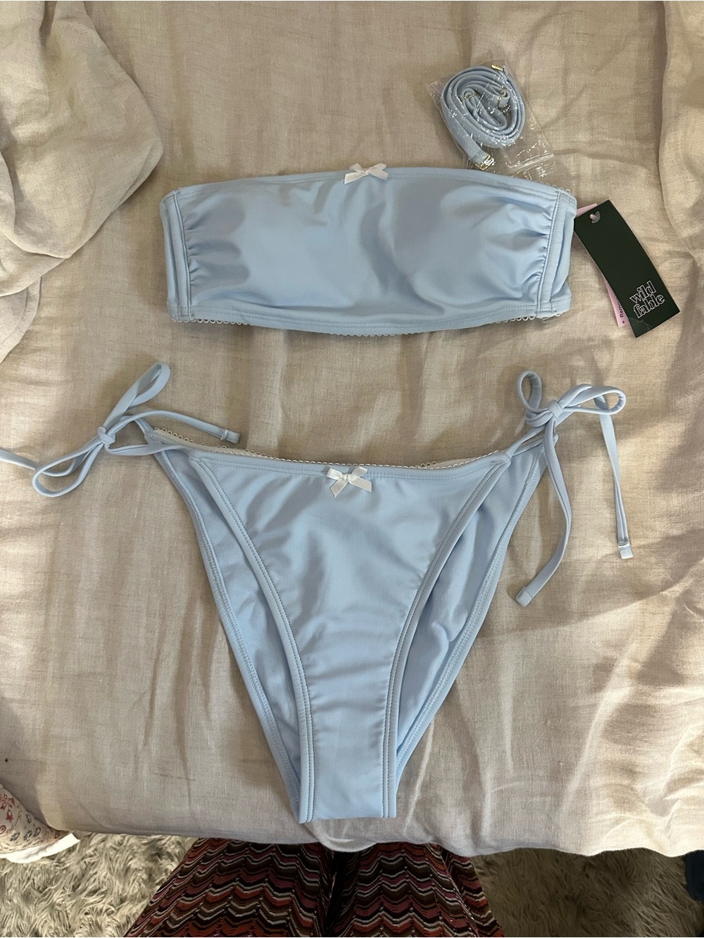 Wild Fable Light Blue Bandeau Bikini Set with Tie Sides